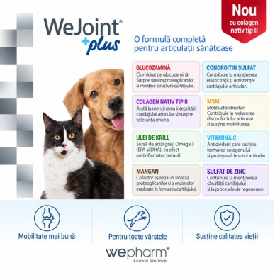 WeJoint Plus Small Breeds & Cats – Supliment Articular pentru Pisici și Câini de Talie Mică, 30 Tablete – WePharm